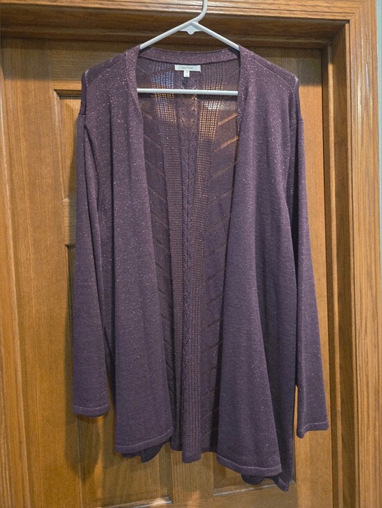 Maurices Sweaters - Maurices Plum Open-Front Glitter Knit Cardigan